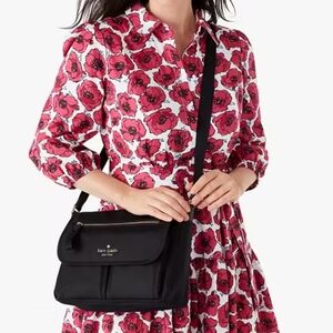 Kate Spade Black Crossbody Bag with Adjustable Strap and Flap Closure